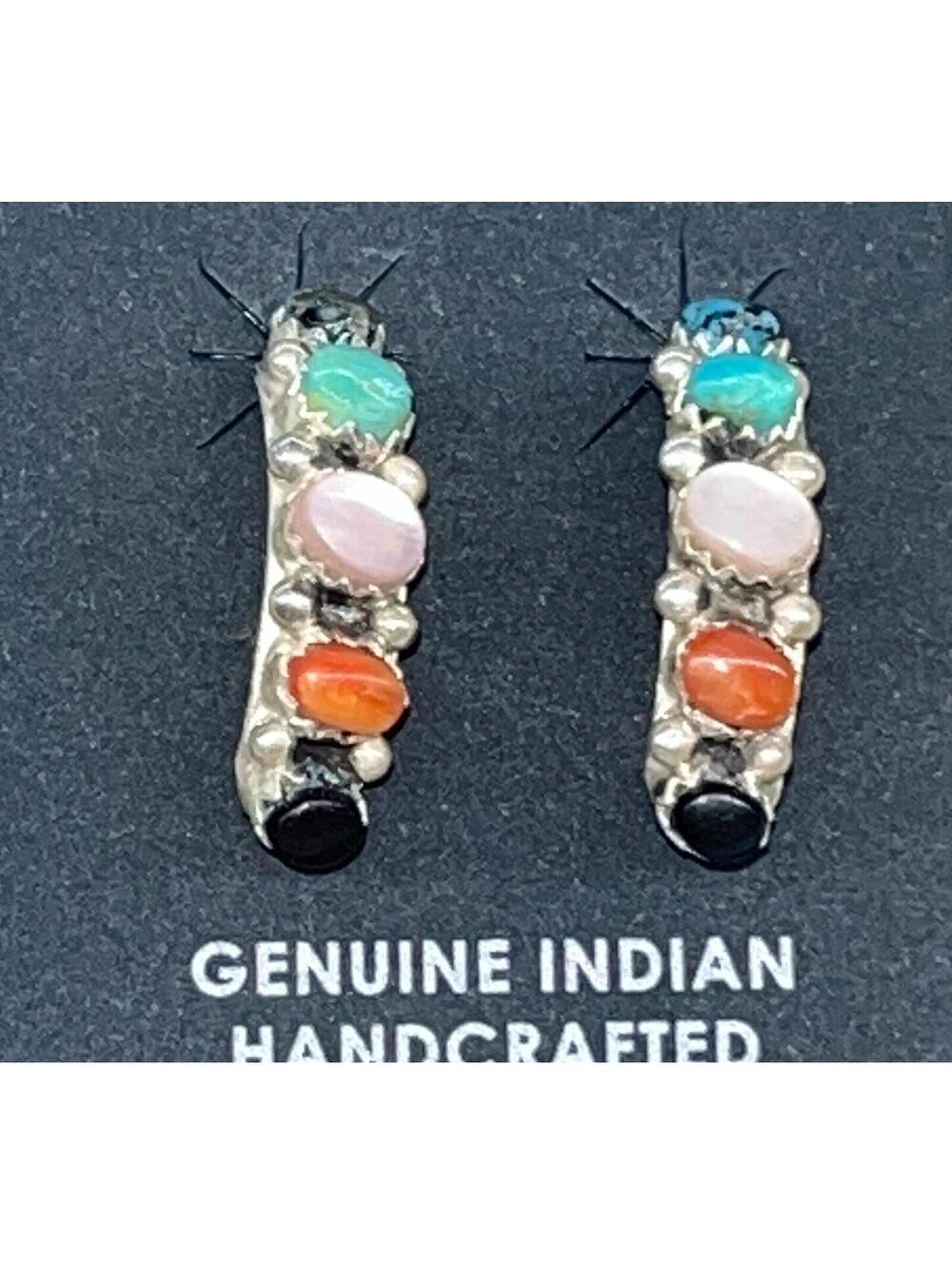 Native American Zuni turquoise multi stone cluster earrings sterling silver
